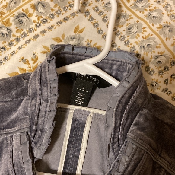 White House Black Market Grey Velvet Blazer / Moto- Jacket | Ruffle Detailing - Picture 7 of 12